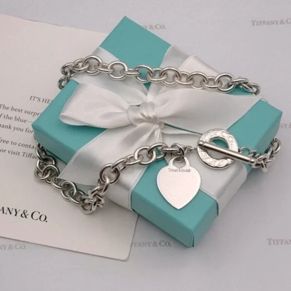 Tiffany & Co. Heart Tag Toggle Necklace Sterling Silver 925 Gift Box & Pouch - Picture 10 of 12